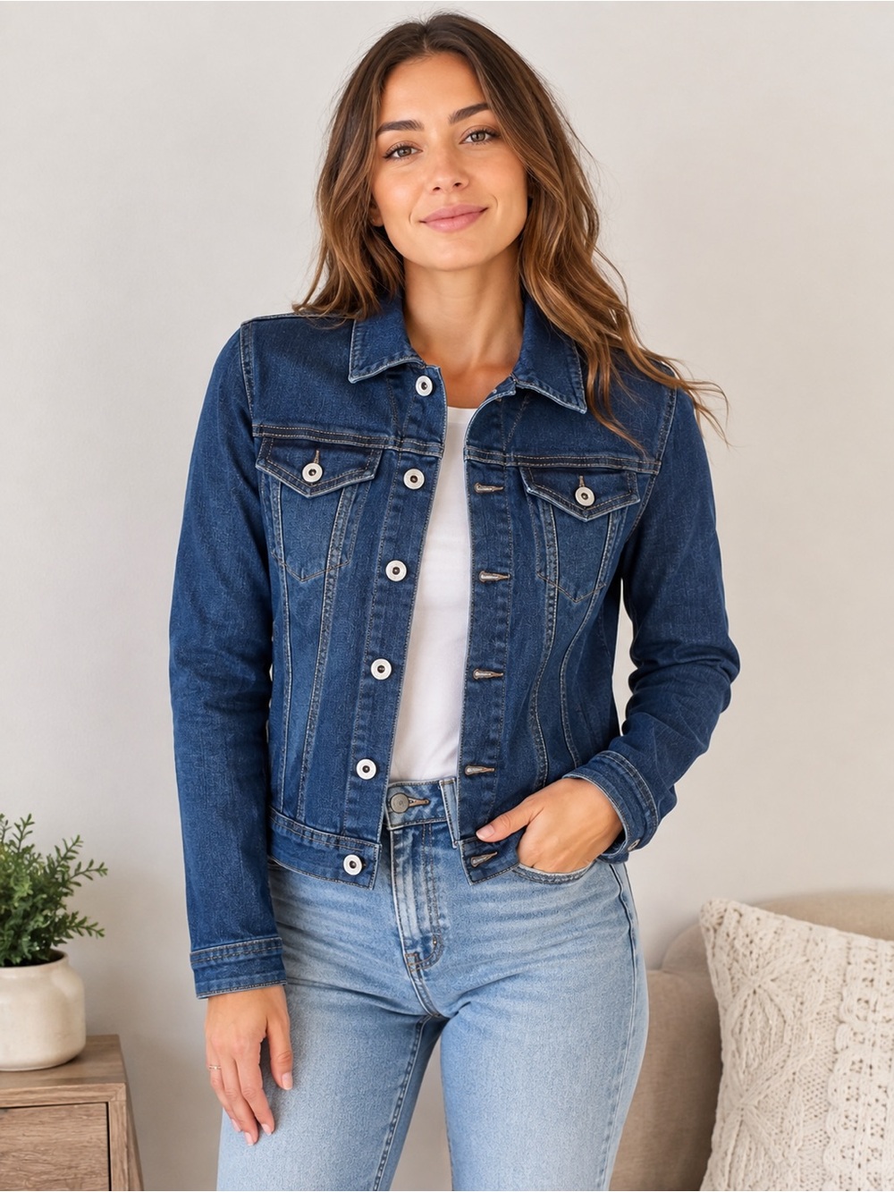 For The Republic Deep Blue Denim Jean Jacket - Women's Size Small NWT